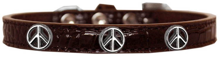 Peace Sign Widget Croc Dog Collar Chocolate Size 18